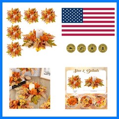 6 Pcs Fall Floral Candle Rings Wreath Mini Autumn Swags Wreaths with Berries …