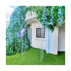 SCENDOR White Wedding Arch Garden Arbor Curved Metal Archway with Elegant Cur…