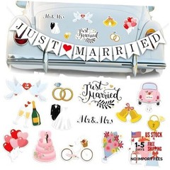 , Just Married Car Magnets – Pack of 15 | Just Married Banner for Multi Color