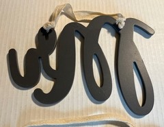 Mr & Mrs Wooden Rustic Hanging Wall Decor- Gray With White. Excellent Condition