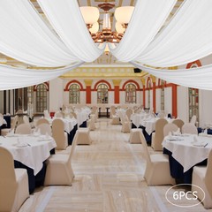 High-Quality White Chiffon Ceiling Drapes, 6 Panels (5*30 Feet Each), Perfect