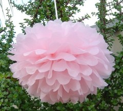 18x Tissue paper pom poms pink peach white wedding 21 birthday anniversary decor