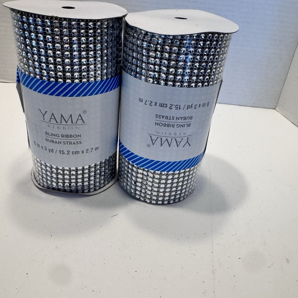 Lot 2 YAMA Crafting RIBBON Silver Bling Rhinestone Mesh Wrap Ribbon 6″ X 3 yd