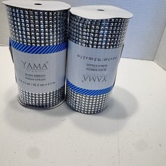Lot 2 YAMA Crafting RIBBON Silver Bling Rhinestone Mesh Wrap Ribbon 6″ X 3 yd