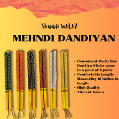 Shaadi Walay | Mehndi Dandiya Sticks | Pack of 6 Pairs | 16″ | Indian Wedding