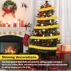 50 Feet Christmas Tinsel Garland, Metallic Foil Twist Garland Macaron Yellow