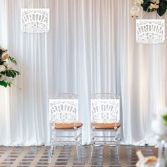 Mexican Wedding Decorations White Papel Picado Bride and Groom Chair Signs Me…