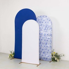 3 BLUE WHITE Assorted Fitted Round Top Arch Backdrop STAND COVERS Set Event