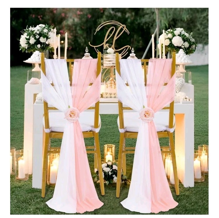 PakiInno Wedding Chair Sashes Covers 8FT White and Blush Aisle Decoration 50pcs