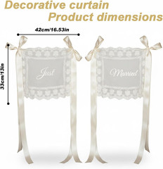 Just Married Wedding Chair Signs Set of 2, Sheer Lace Bride and Groom Chair Back