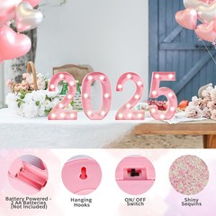 Pink LED Light Up Marquee Numbers, Glitter Lighted Numbers Sign Battery Opera…