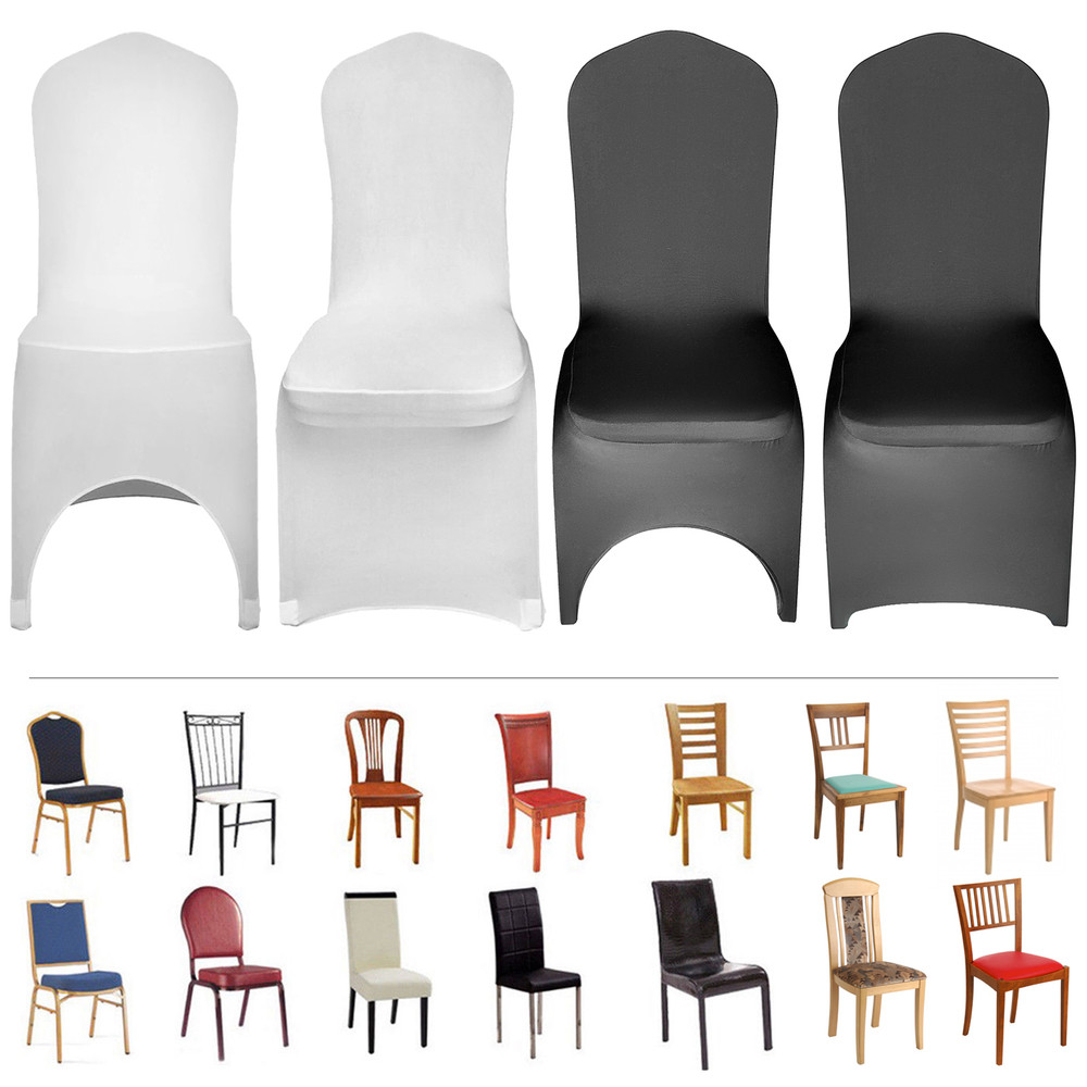 Universal 50/100 pcs Polyester Spandex Wedding Chair Covers Arched Front White