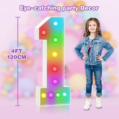 4FT Marquee Light Up Numbers Sign, Colorful Happy Birthday Light Up Number 1,…