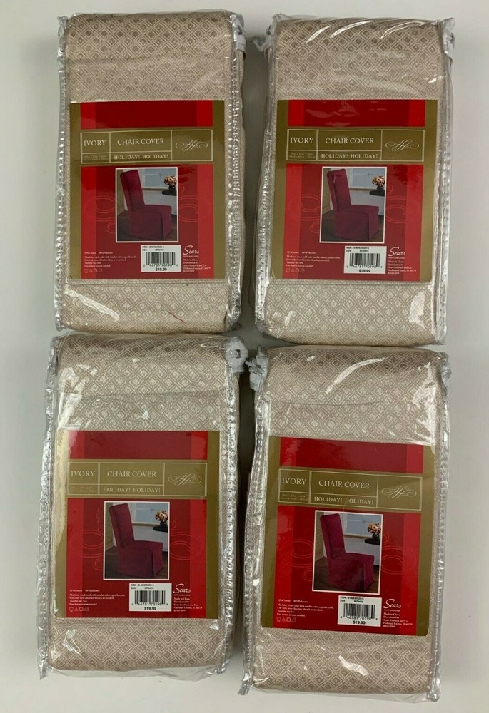 Lot Of 4 Sears Ivory Damask Chair Covers Holiday Christmas 18″ x 24″ x 40″ NEW