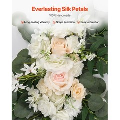 Uimoso Artificial Wedding Arch Flowers Kit White With 2 Pcs Flowers 2 Pcs Drapes