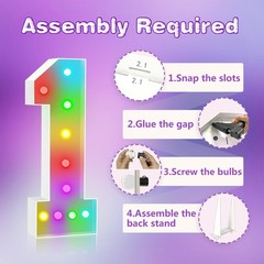 4FT Marquee Light Up Numbers Sign, Colorful Happy Birthday Light Up Number 1,…