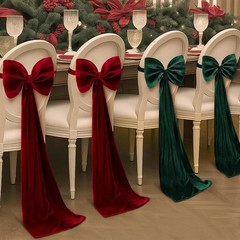 4 Pcs Velvet Chair Bows Sashes 12 x 43 Inch Red and Green Velvet Bows Open Box
