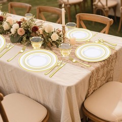 Zcaukya 100PCS Gold Plastic Plates, Disposable Plastic Dishes with Gold Rim i…