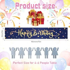 Deep Blue Gold Happy Birthday Table Runner, 72×13 in Confetti Happy Birthday