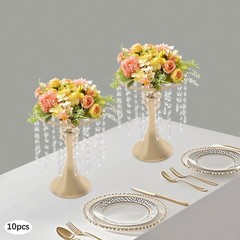 10 Pack Gold Tabletop Flower Stands 26 cm Crystal-Style Acrylic Iron