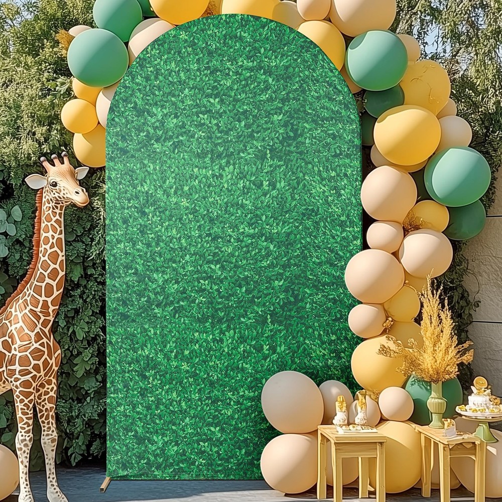 7.2 ft Green Leaves Arch Backdrop Cover, Wrinkle Free Stretchy Spandex Greene…
