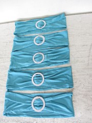 Lot of 5 Aqua Blue Spandex Chair Sash with Buckles, 13″ – 20″ x 4″, 5-Piece