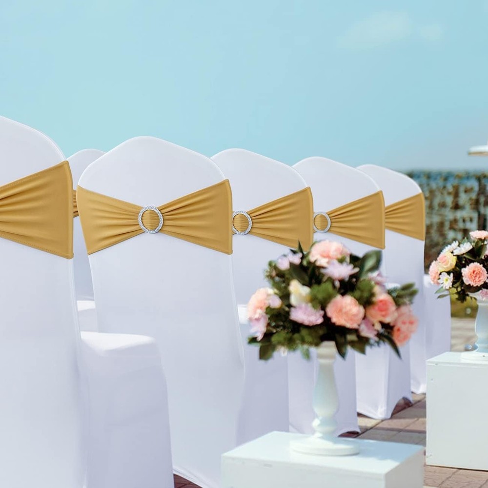 Spandex Chair Sashes 50PCS – Stretch Bands with Buckle for Wedding Party Decor