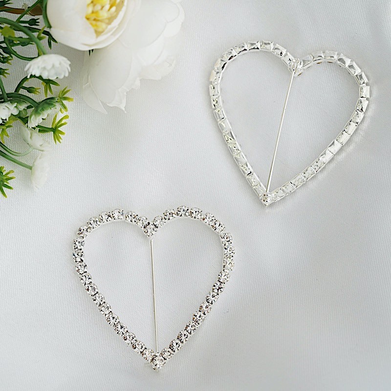 2″ Silver Heart Rhinestones BROOCH PIN Chair Party Wedding Party Decorations