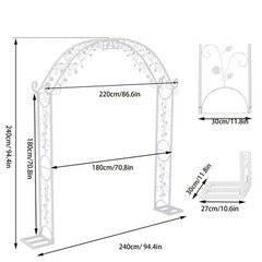 XL Large Rust-proof Wedding Arch Garden Arbor Trellis Archway Curved Vine Flower