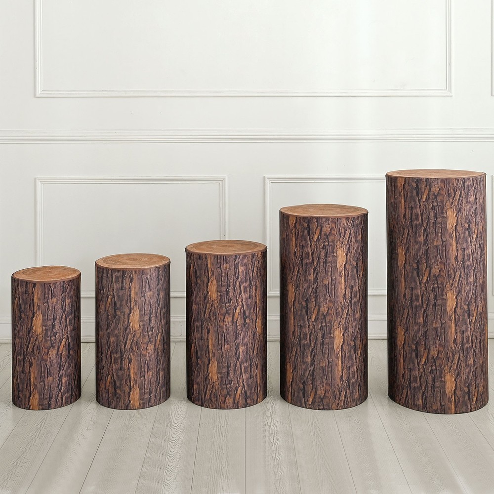 5 Set Cylinder Spandex Stand Covers Wooden Texture Elastic Fabric