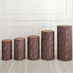 5 Set Cylinder Spandex Stand Covers Wooden Texture Elastic Fabric