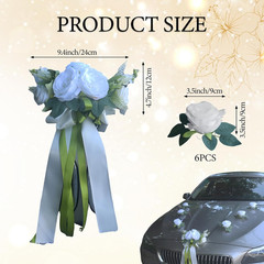 Elegant Wedding Car Decoration Set with White Flowers and Ribbon Bow