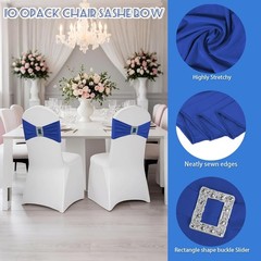 100 PCS Spandex Chair Sashes Royal Blue Elastic Stretch Dining Chair Slipcovers