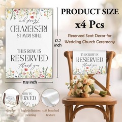 Reserved Row Signs Wedding 4 Pieces This Row Is Reserved Seating Placeholder