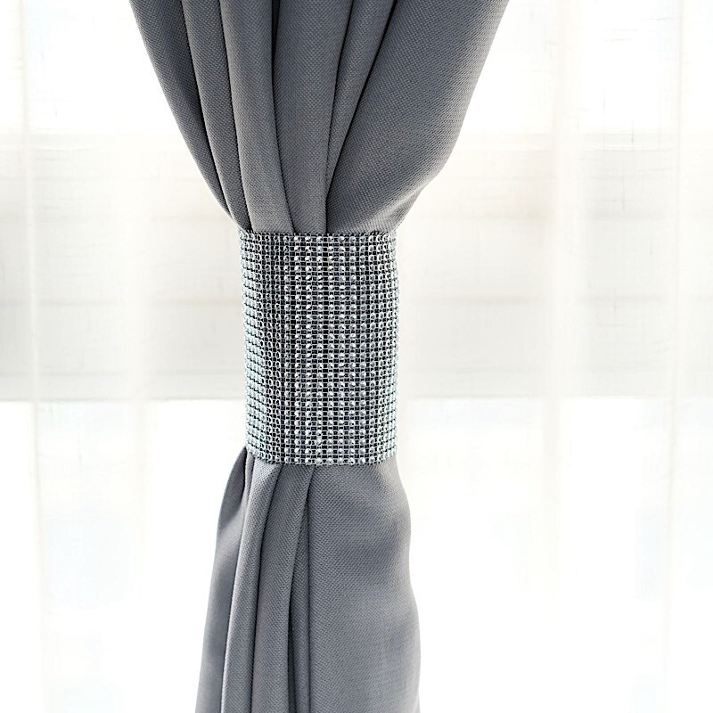 4 SILVER Rhinestone Mesh CURTAIN Tie Backs Drapery Holdbacks Party