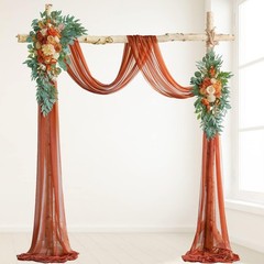 Artificial Wedding Flowers & Draping Fabric Set: Elegant Burnt Orange Decor