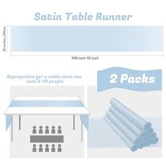 2 Pack Light Blue Table Runners 12 x 108 Inch, Rectangular Smooth Satin Silk