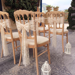 50 Pack Beige Lace Vintage Chair Sashes with Bows Wedding Decor | Beige Chair Sa