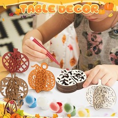 MotiMind 60 Pcs Fall Crafts Set 48 Pcs Wooden Pumpkin to Paint for Thanksgivi…