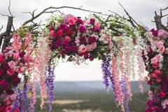 outdoor floral hanging arrangement