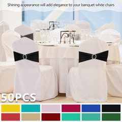 50Pcs Chair Sashes Sequin Stretch Bows Chair Bands Xmas Wedding Banquet Decor