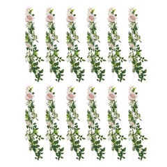 12 Pcs Artificial Wedding Chair Rose Flowers with Ribbons Pink White Green