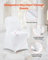 VEVOR 150PCS White Stretch Spandex Folding Chair Covers for Wedding Party Dining