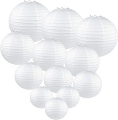 24 Pcs White Paper Lanterns (Size of 12″, 10″, 8″, 6″,4″)- round Chinese/Japanes