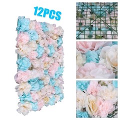 12PCS Artificial Flower Wall Panel White Hydrangea Rose Wedding Backdrop Decor