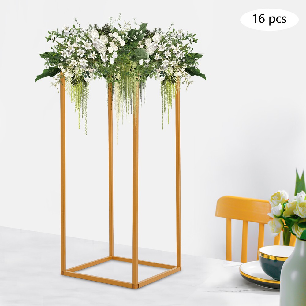 16pcs Flower Stand 60cm Gold Square Tube Wedding Party Decoration Display Holder