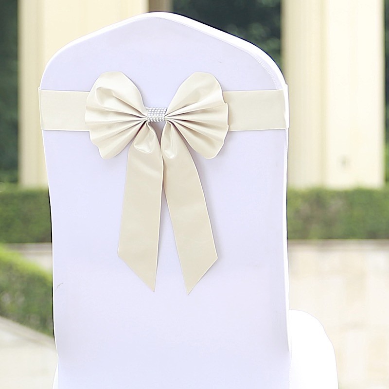 5 Ivory Reversible Satin Faux Leather Bow Tie Party Chair Sashes with Buckles