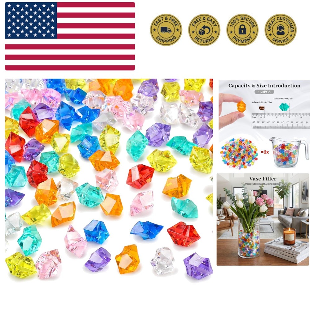 150PCS Multicolored Acrylic Fake Gems, Crushed Ice Rocks Pirate Treasure Jewe…