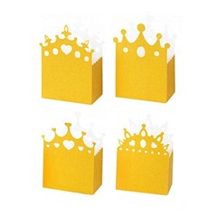 20 Gold Glitter Princess Crown Paper Favor Boxes Party Events Home Decorations