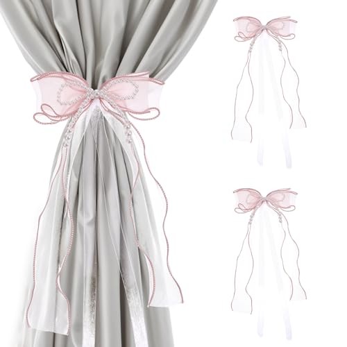 Bowknot Curtain Tiebacks, 2 PCS Butterfly Curtain Tiebacks with Pearls STYLE 1